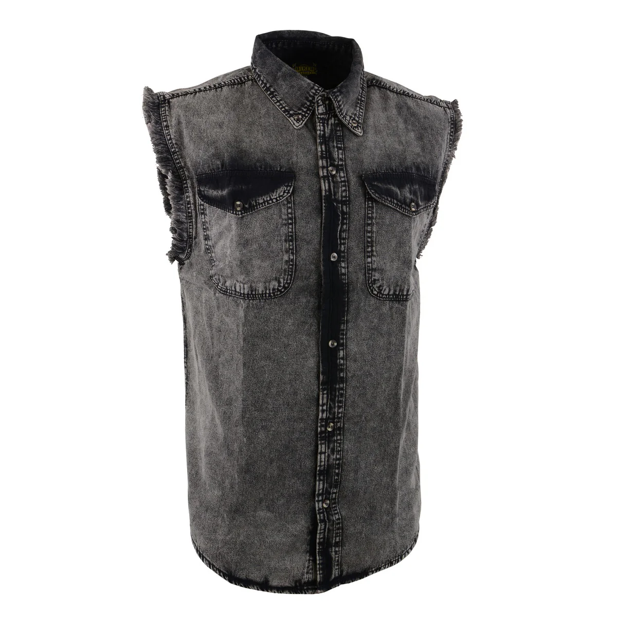 Milwaukee Leather MDM11683 Men’s Classic Beige/Black Button-Down Cut Off Frayed Sleeveless Casual Shirt - Image 7