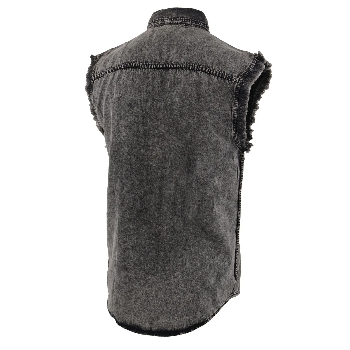 Milwaukee Leather MDM11683 Men’s Classic Beige/Black Button-Down Cut Off Frayed Sleeveless Casual Shirt - Image 8