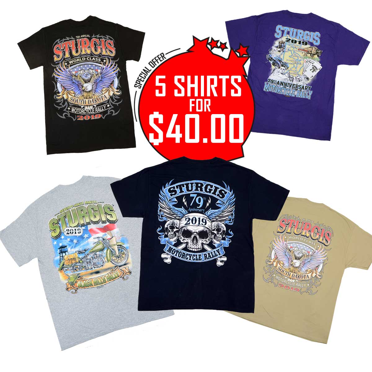 Milwaukee Leather XS16001 Men’s 2019 ‘Sturgis’ Assorted 5 Shirts for $20.00 T-Shirts - Image 2
