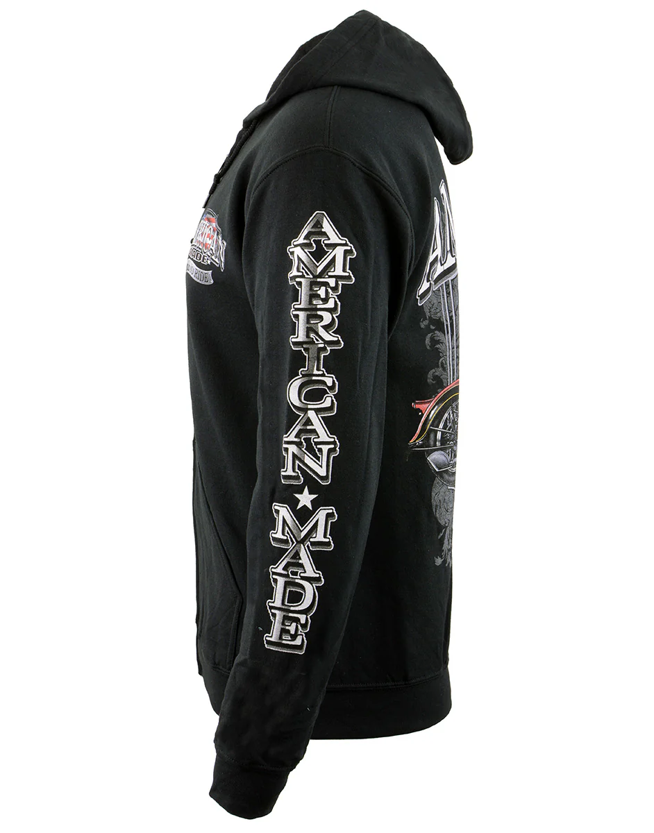 Biker Clothing Co. BCC118001 Men's Black 'American Made-Free To Ride' Motorcycle Hoodie - Image 2
