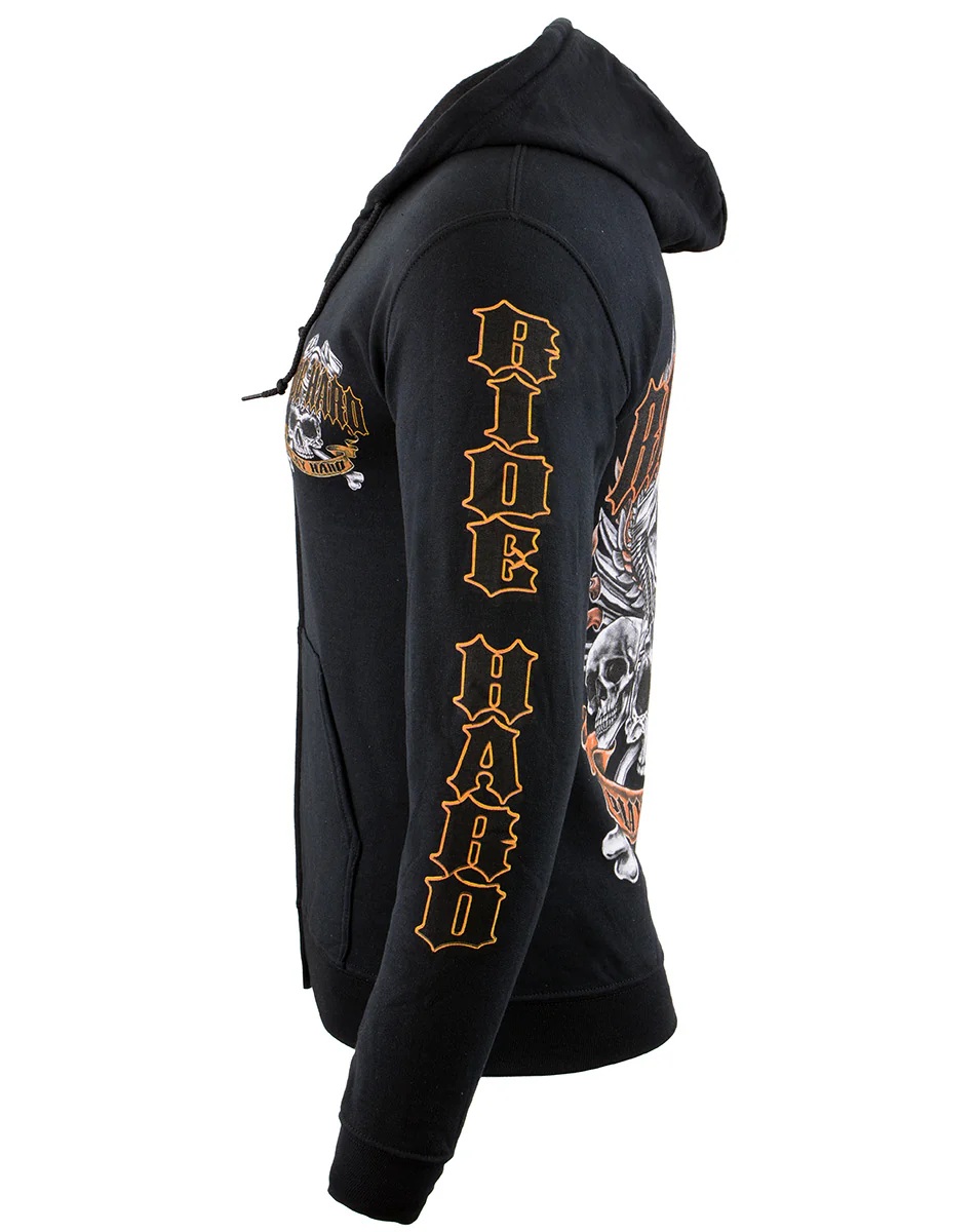 Biker Clothing Co. BCC118003 Men's Black 'Ride Hard-Play Hard' Motorcycle Hoodie - Image 2