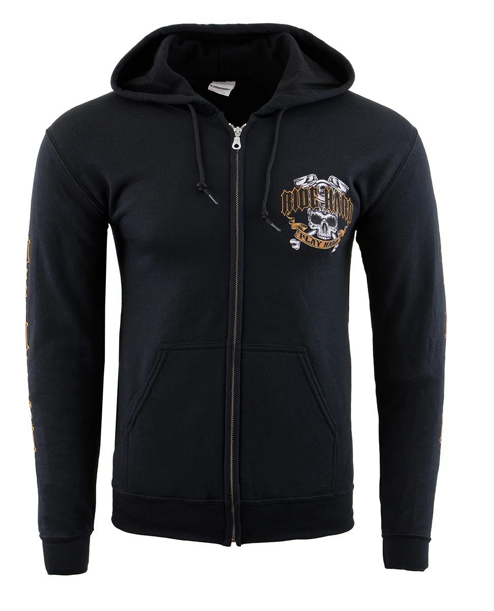 Biker Clothing Co. BCC118003 Men's Black 'Ride Hard-Play Hard' Motorcycle Hoodie - Image 3