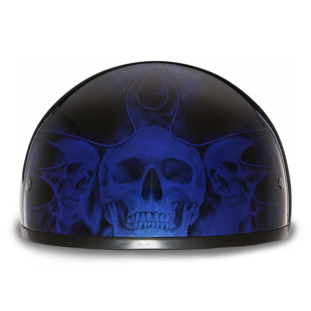 Close Out Clearance Daytona Helmets D6-SFB ‘Skull Cap’ with Blue Skull Flames Half Face Helmet - Image 2