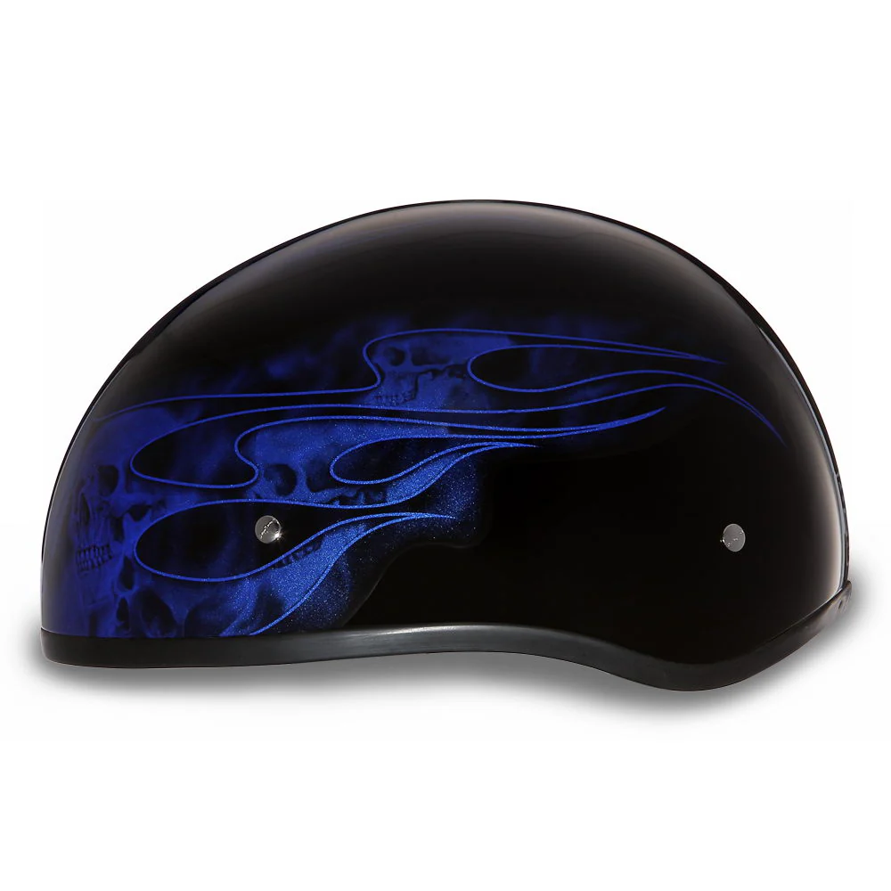 Close Out Clearance Daytona Helmets D6-SFB ‘Skull Cap’ with Blue Skull Flames Half Face Helmet - Image 3