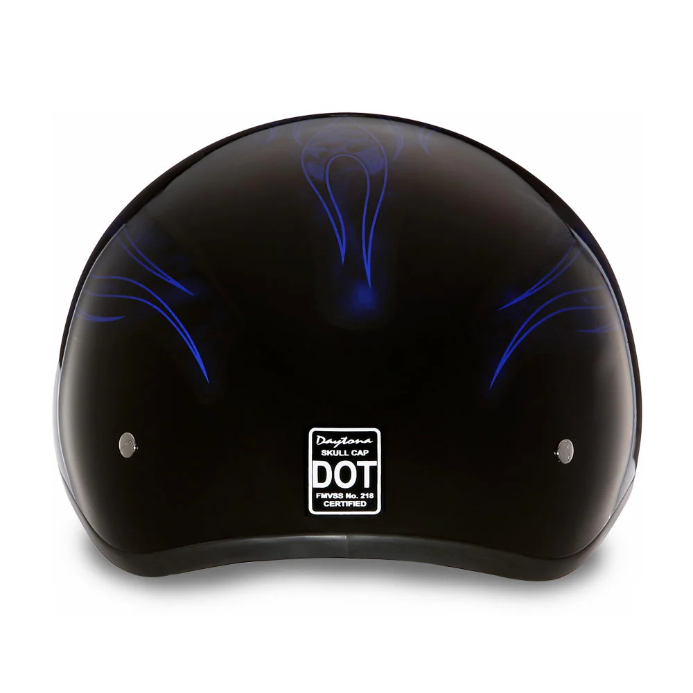 Close Out Clearance Daytona Helmets D6-SFB ‘Skull Cap’ with Blue Skull Flames Half Face Helmet - Image 4