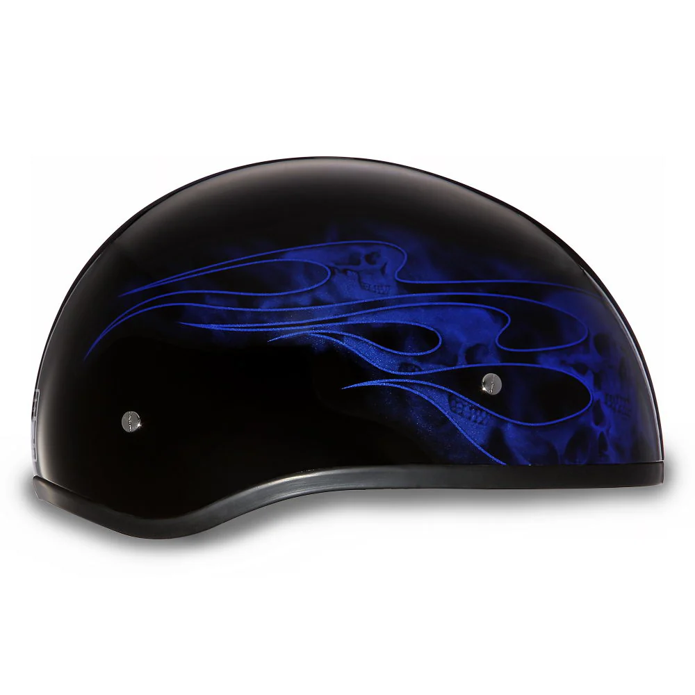 Close Out Clearance Daytona Helmets D6-SFB ‘Skull Cap’ with Blue Skull Flames Half Face Helmet - Image 5