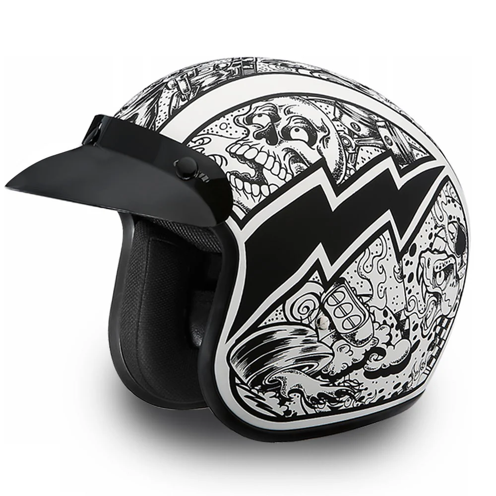 Close Out Clearance Daytona Helmets DC6-G ‘Cruiser’ Graffiti White and Black ¾ Open Face Helmet - Image 3