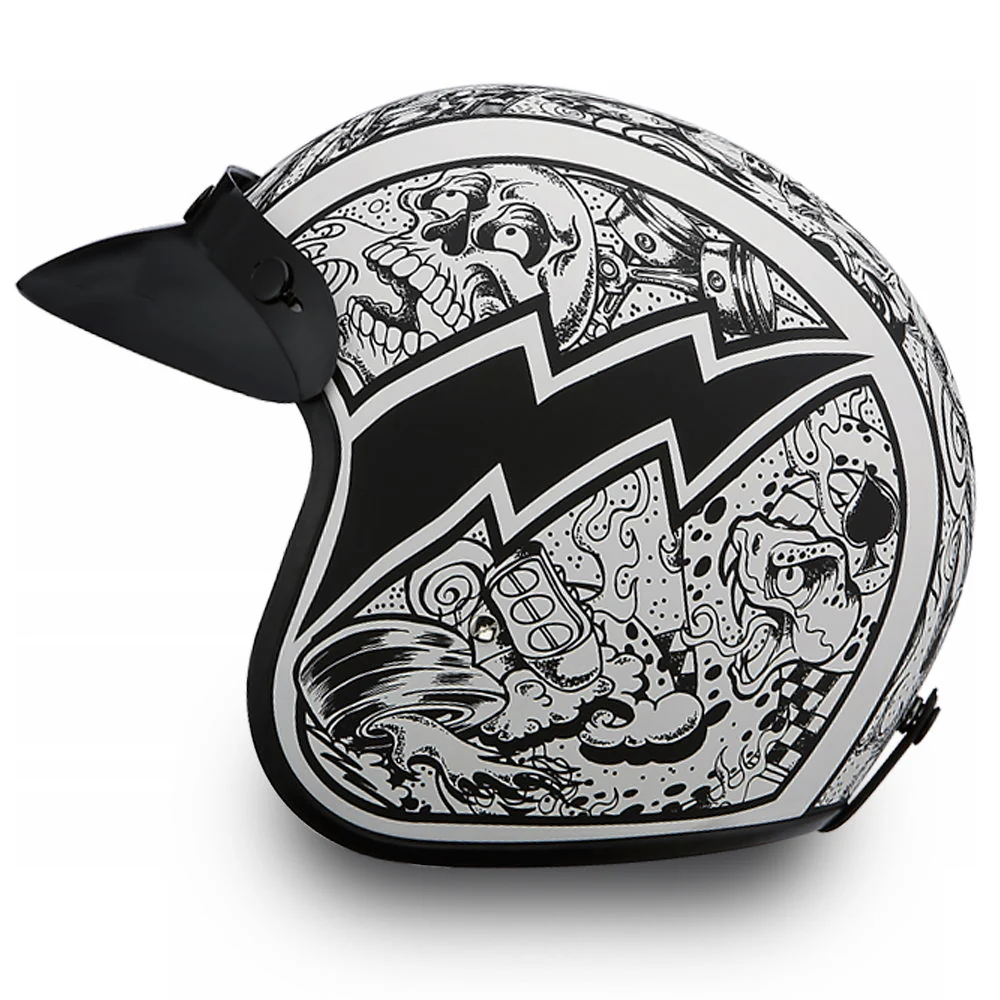 Close Out Clearance Daytona Helmets DC6-G ‘Cruiser’ Graffiti White and Black ¾ Open Face Helmet - Image 4