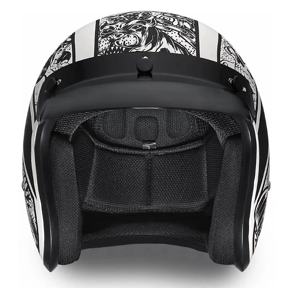 Close Out Clearance Daytona Helmets DC6-G ‘Cruiser’ Graffiti White and Black ¾ Open Face Helmet - Image 7