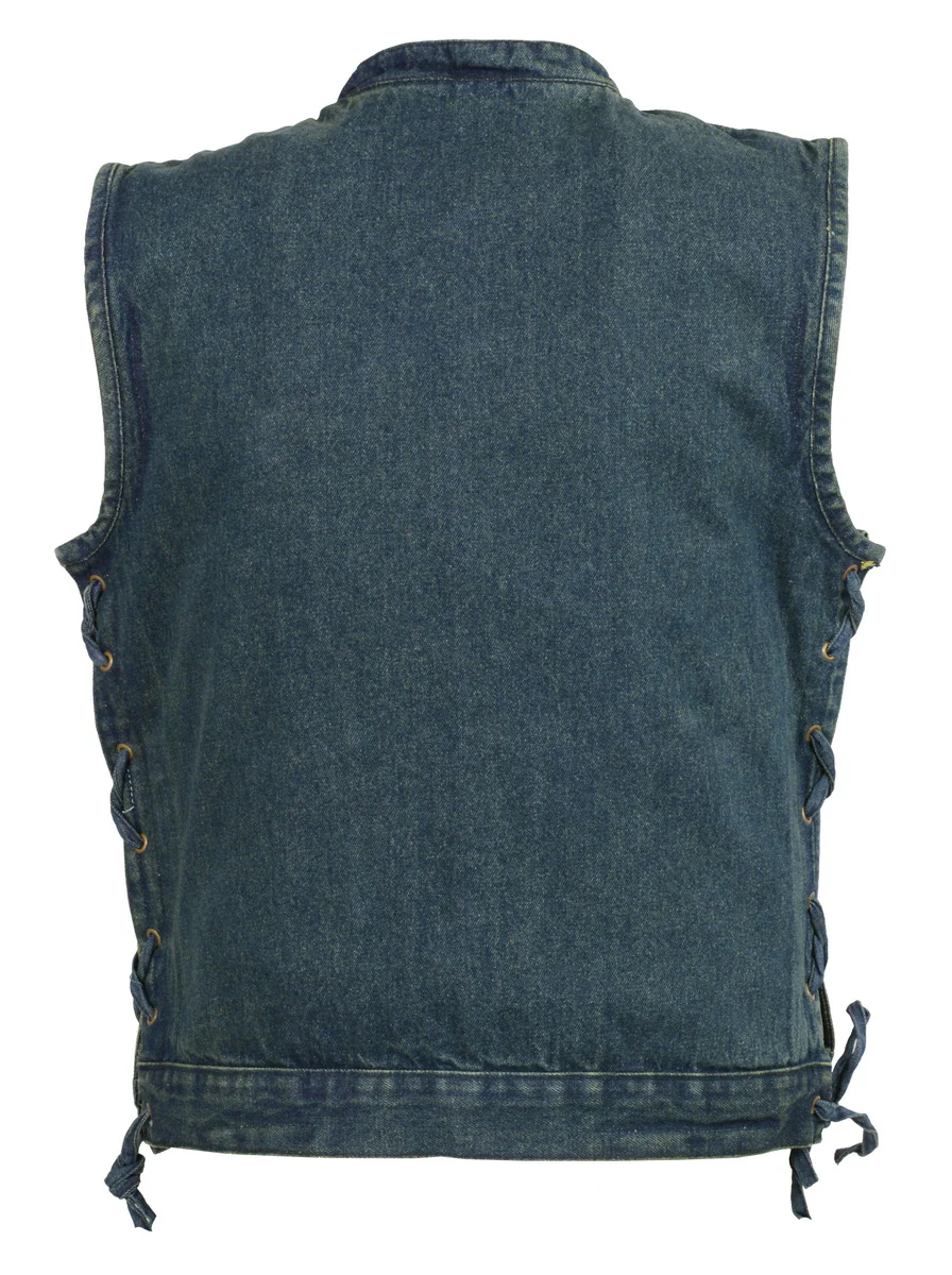 Club Vest CVM3002 Men's Classic Blue Side Lace Denim Vest with Dual Front Closure - Image 2
