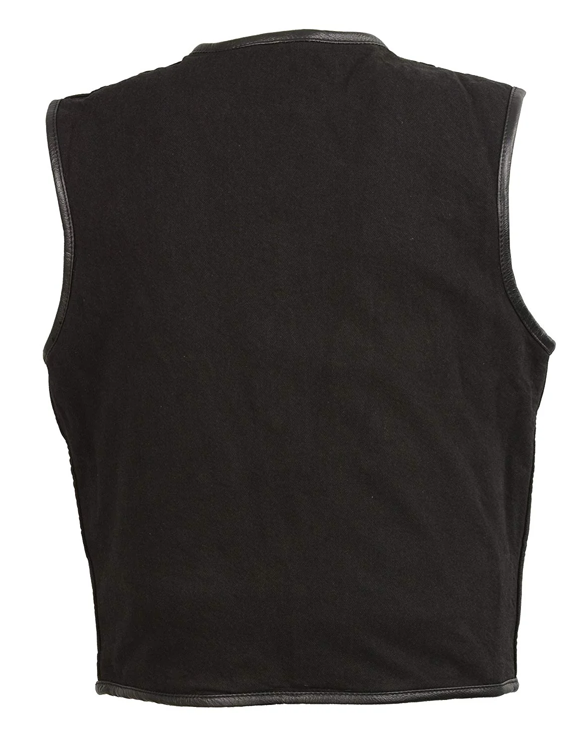 Club Vest CVM3038 Men's Black Denim Collarless Motorcycle Club Style Vest with Leather Trim - Image 2