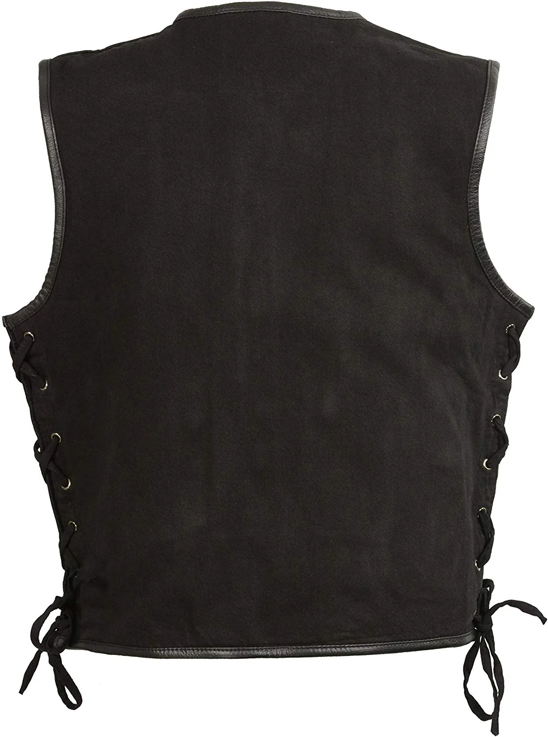 Club Vest CVM3039 Men's Black Denim Motorcycle Rider Vest with Leather Trim and Side Laces - Image 3