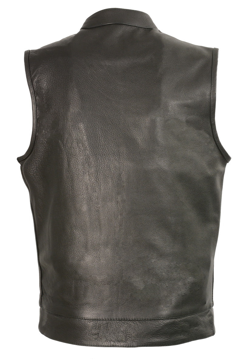 Club Vest CVM3510 Men’s Black Zipper Leather Vest with Seamless Back Design - Image 2