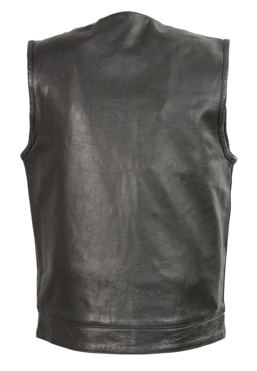 Club Vest CVM3711 Men’s Black Leather Vest with Seamless Back Design - Image 2