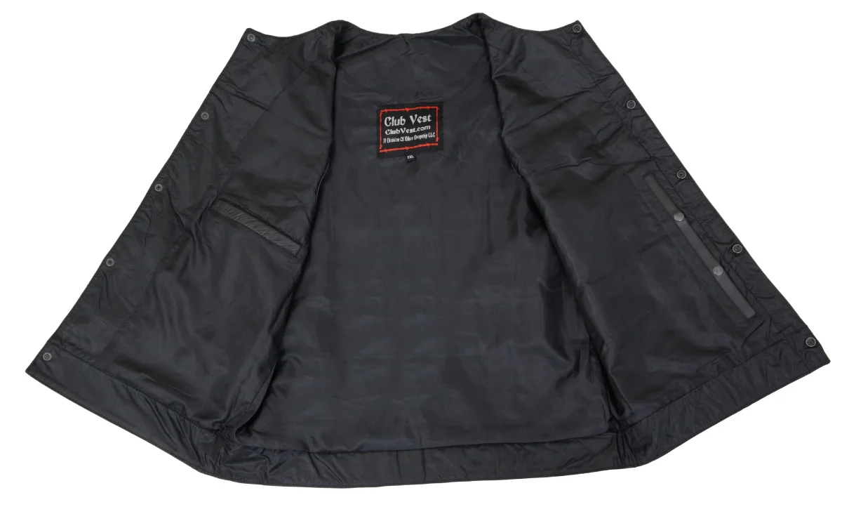Club Vest CVM3721 Men’s Black Collarless Leather Motorcycle Vest - Image 3
