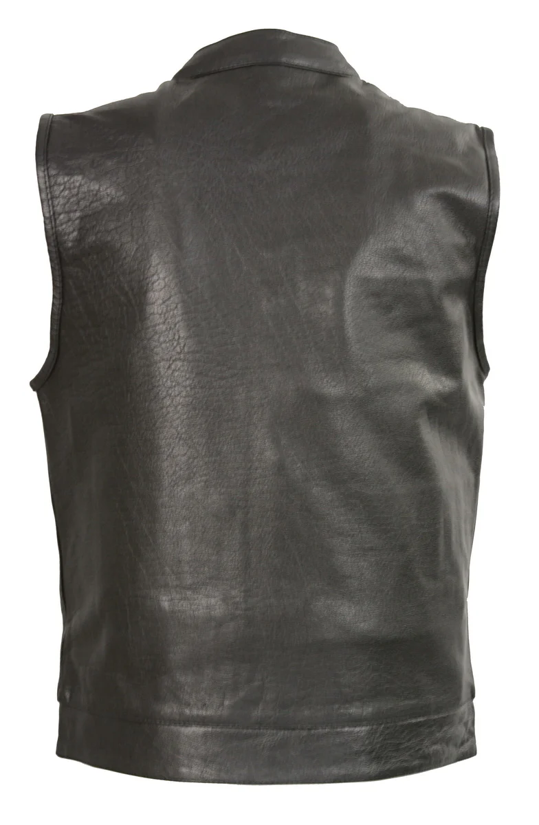 Club Vest CVM3710 Men’s Leather Black Open Neck Vest with Snap and Zip Front Closure - Image 2
