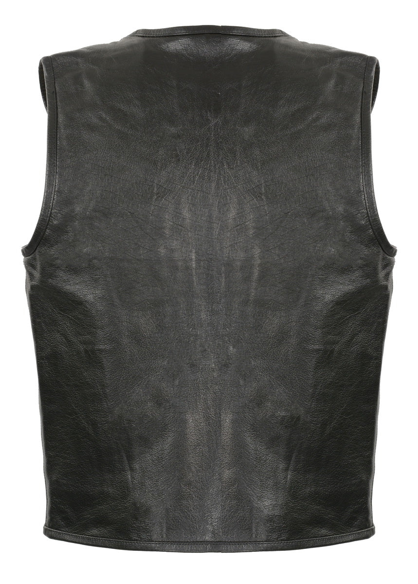 Club Vest CVM3740 Men’s Black Seamless Front and Back Design Leather Vest - Image 2