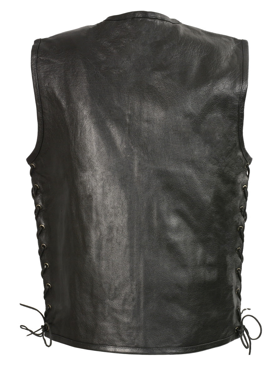 Club Vest CVM3741 Men’s Black Zipper Front Side Lace Leather Vest with Seamless Design - Image 2
