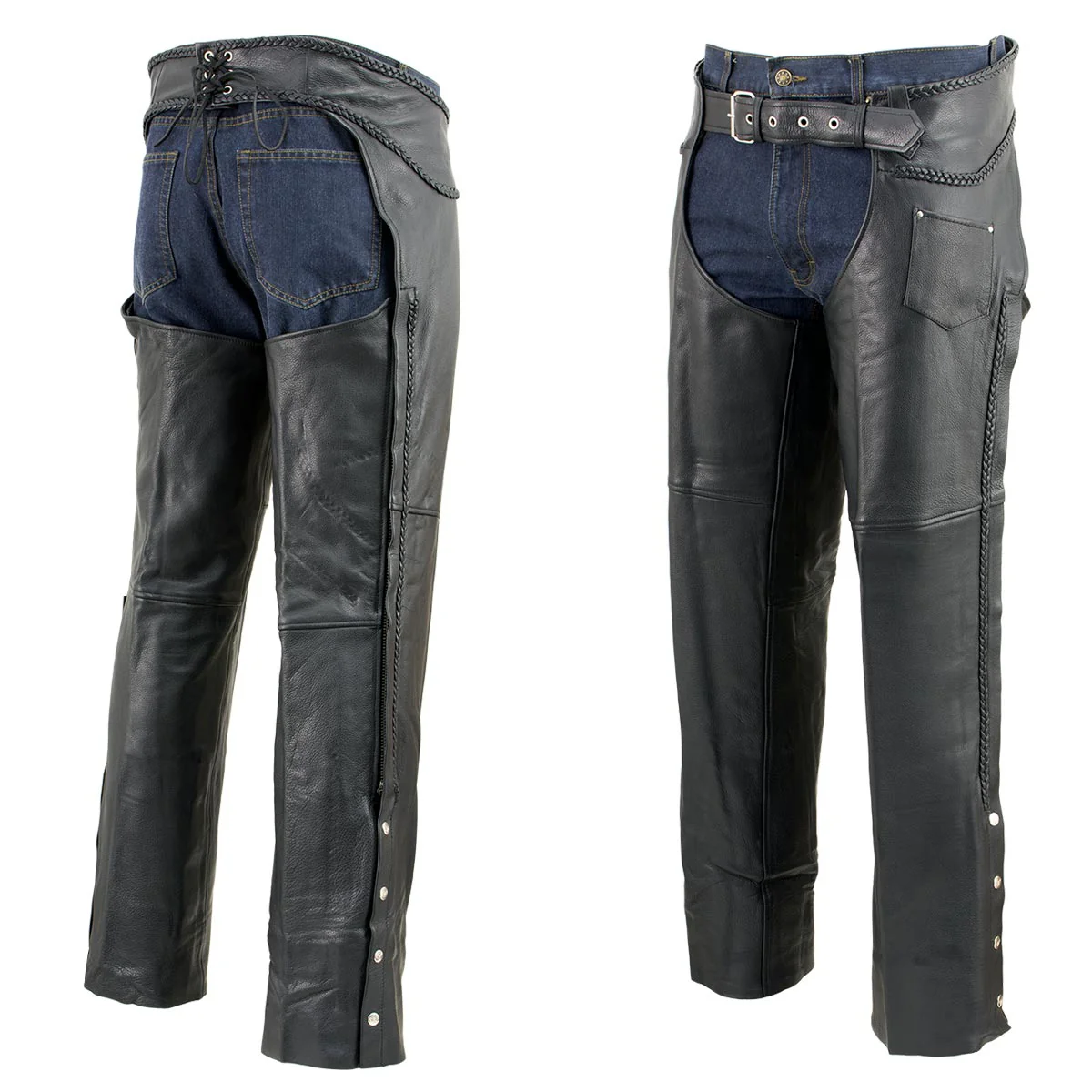 Event Leather EL1117BBO Men's Black Classic 'Braided' Leather Chaps - Image 2