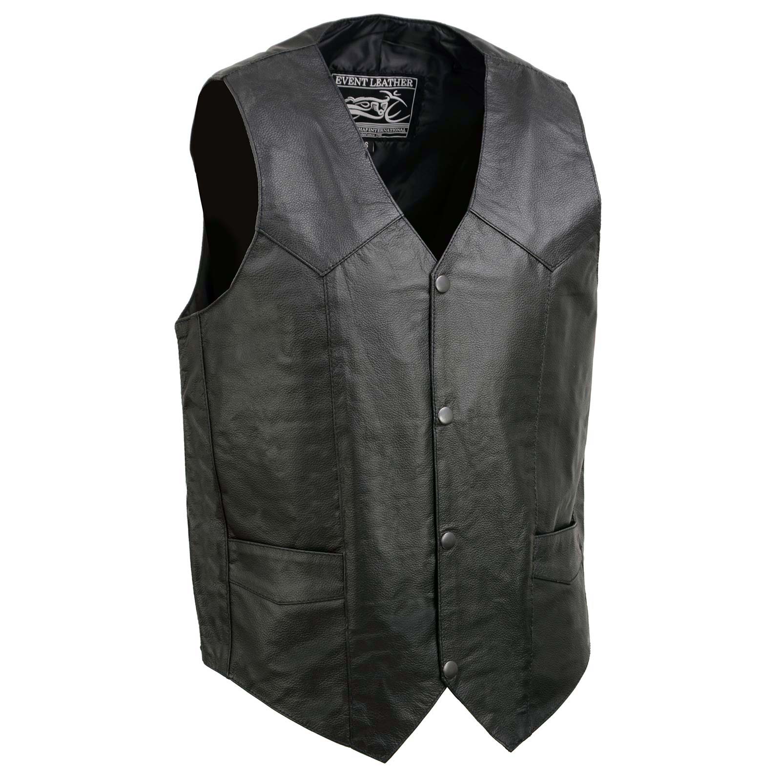 Event Leather EL1310GO Men's Black Leather Classic Snap Button Biker Vest