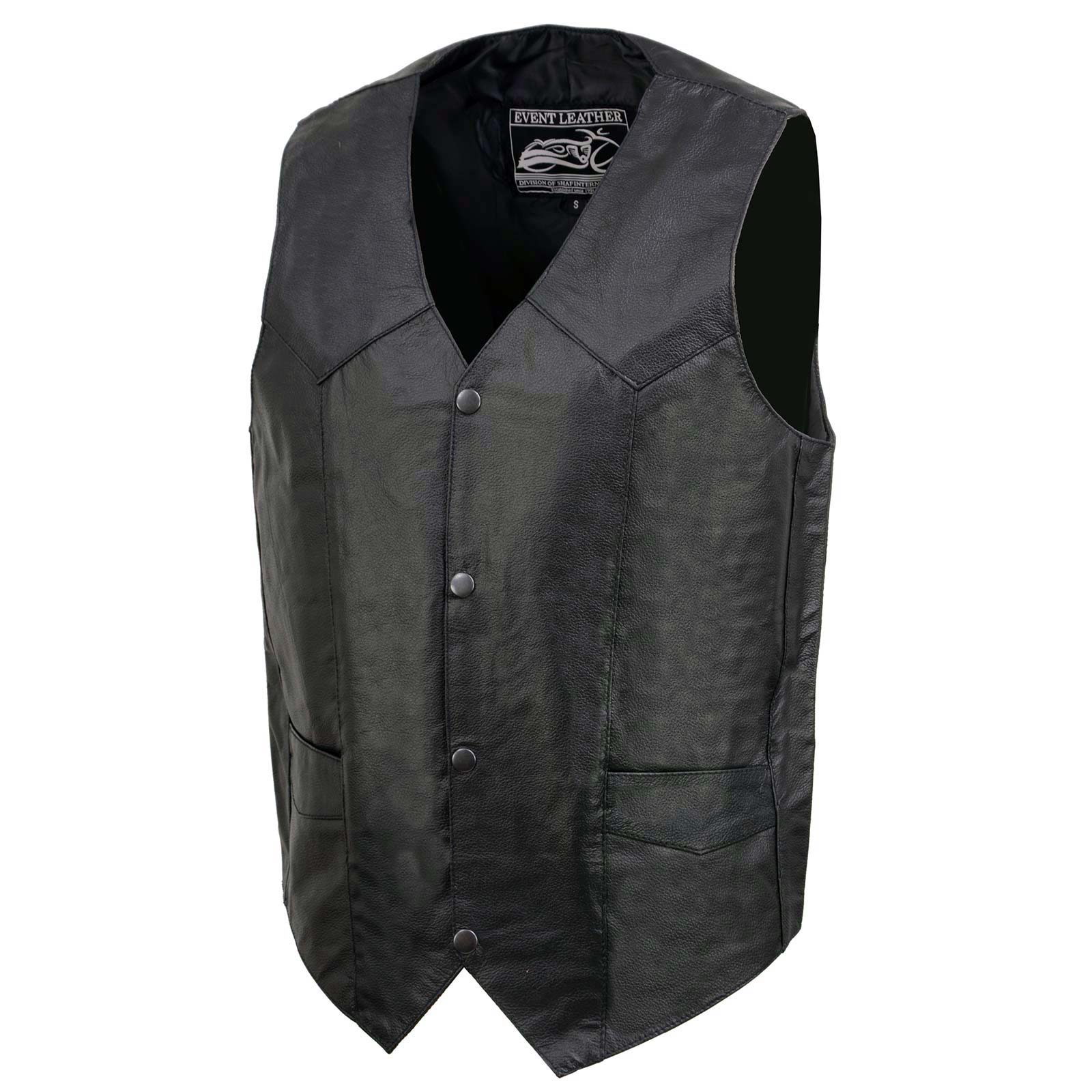 Event Leather EL1310GO Men's Black Leather Classic Snap Button Biker Vest - Image 10