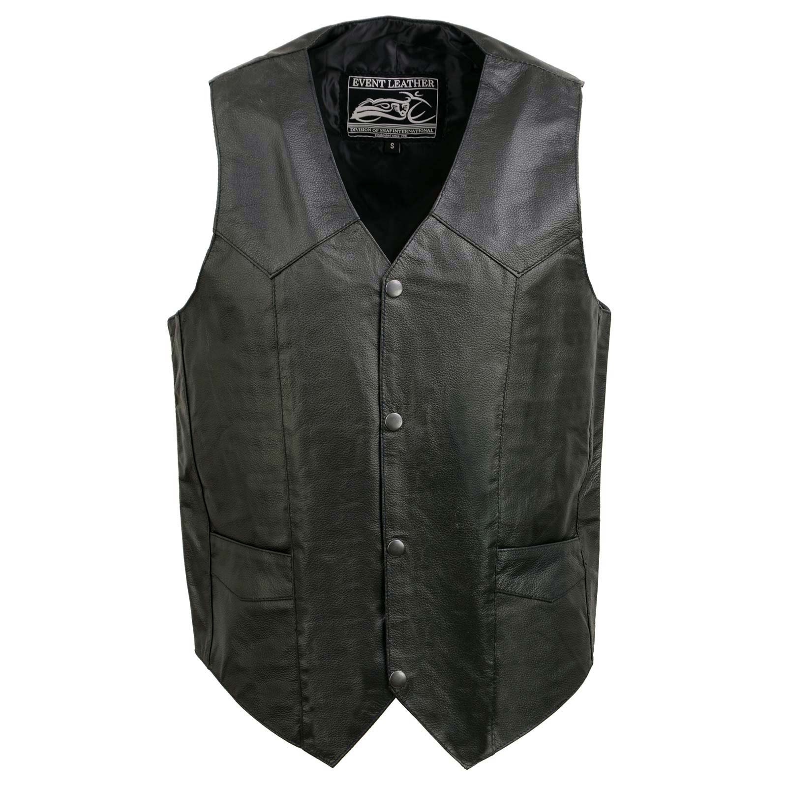 Event Leather EL1310GO Men's Black Leather Classic Snap Button Biker Vest - Image 11
