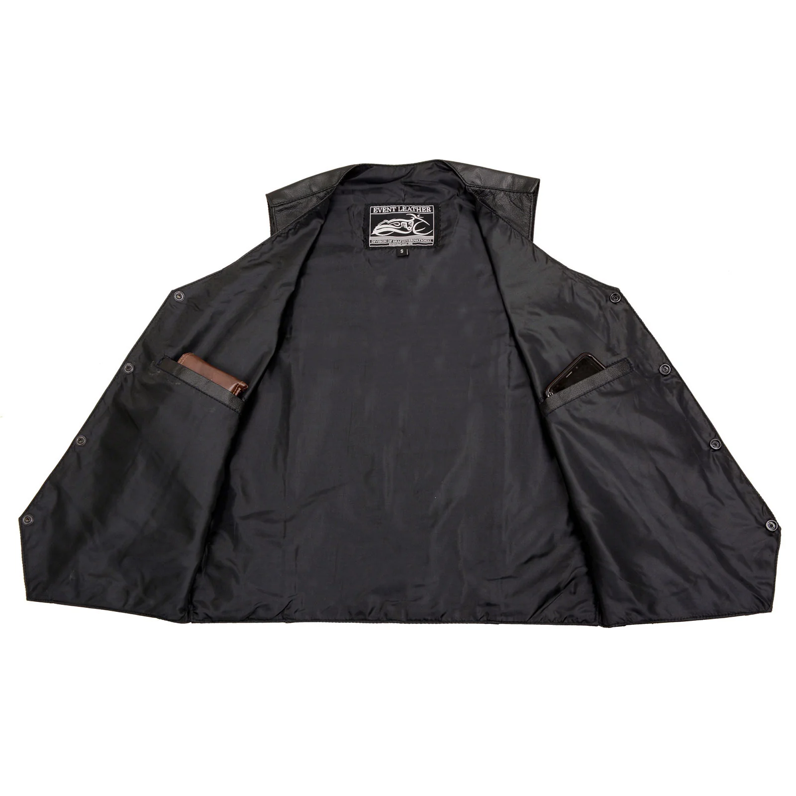 Event Leather EL1310GO Men's Black Leather Classic Snap Button Biker Vest - Image 6