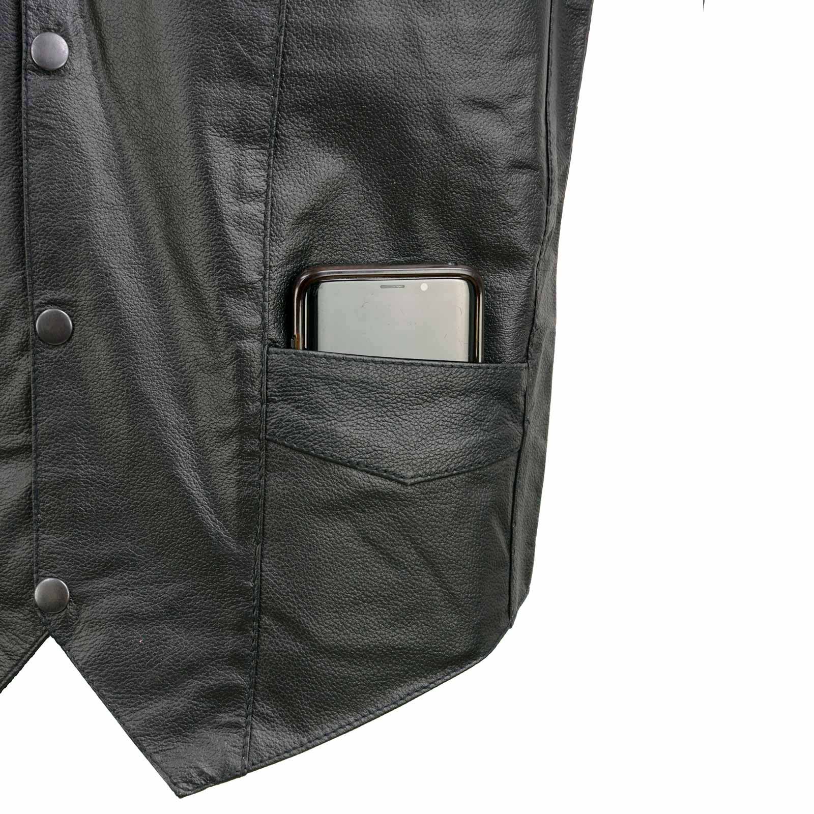 Event Leather EL1310GO Men's Black Leather Classic Snap Button Biker Vest - Image 7