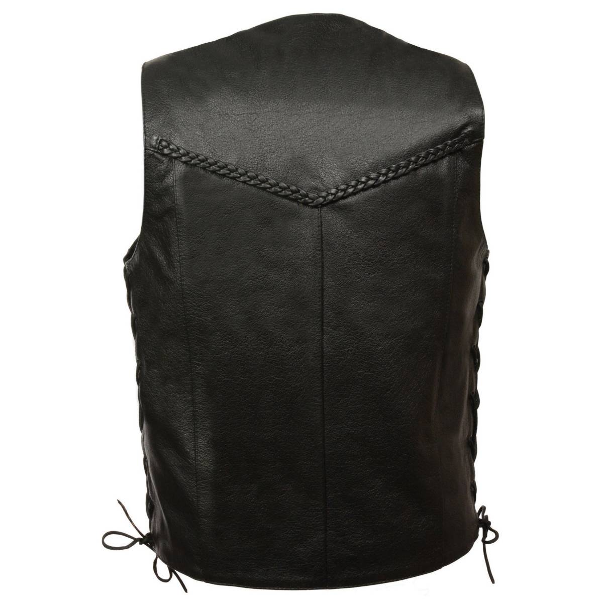 Event Leather EL1314GO Men's Leather Black Classic Side Lace Biker Vest with Braiding - Image 3