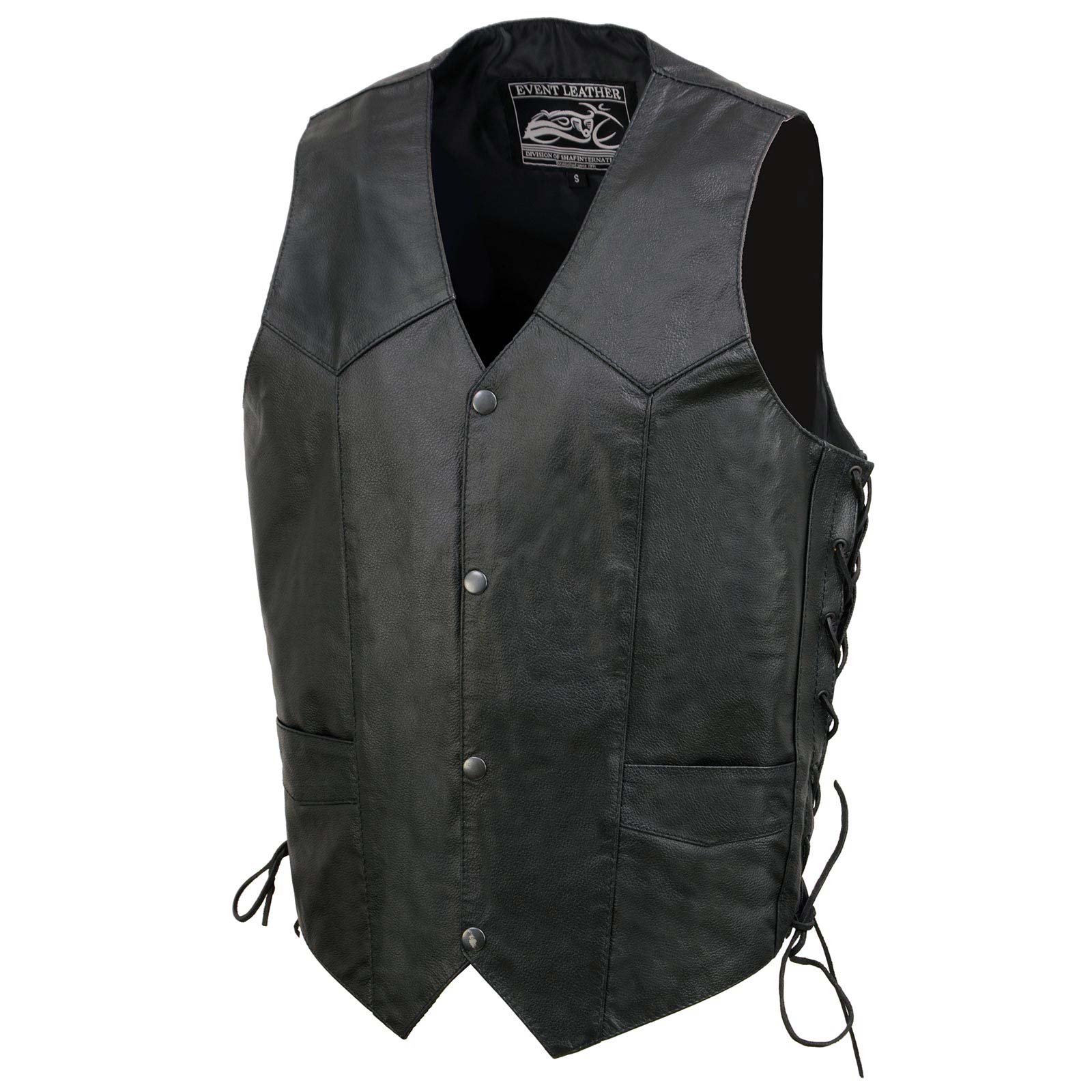 Event Leather EL1315 Men's Club Style Black Leather Motorcycle Riders Vest w/ Side Lace - Riding Club - Image 13
