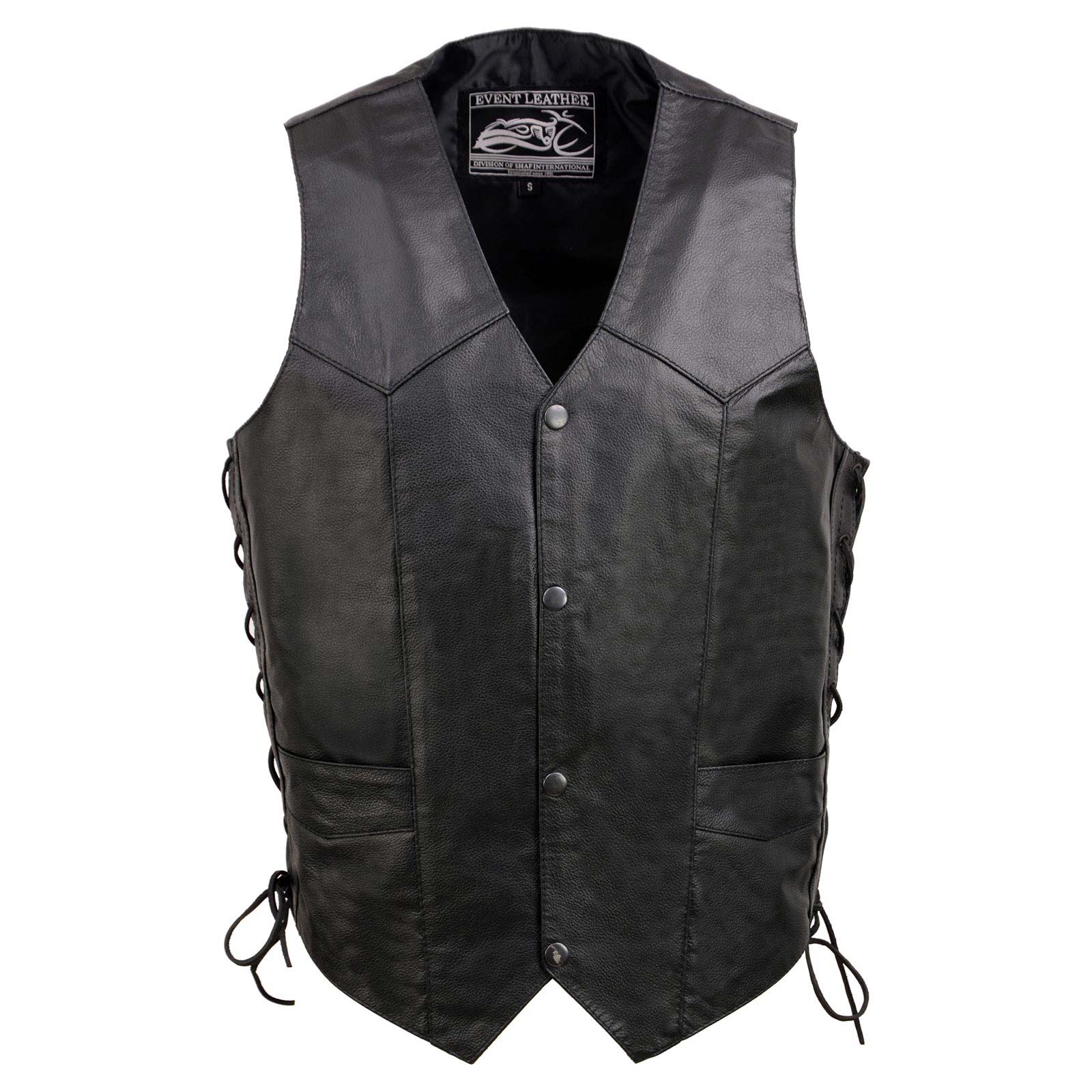 Event Leather EL1315 Men's Club Style Black Leather Motorcycle Riders Vest w/ Side Lace - Riding Club - Image 14