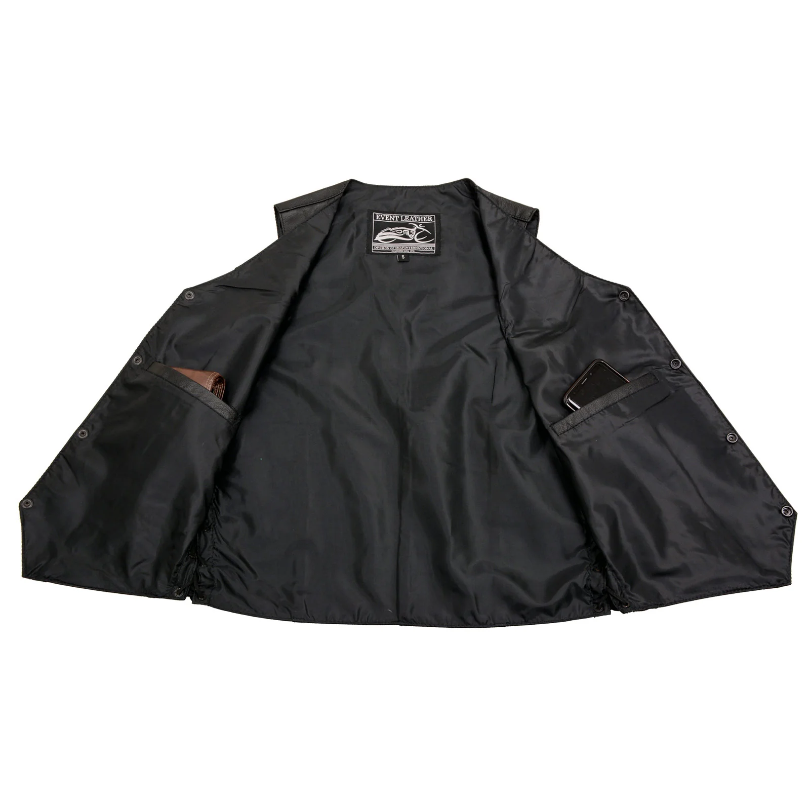 Event Leather EL1315 Men's Club Style Black Leather Motorcycle Riders Vest w/ Side Lace - Riding Club - Image 6