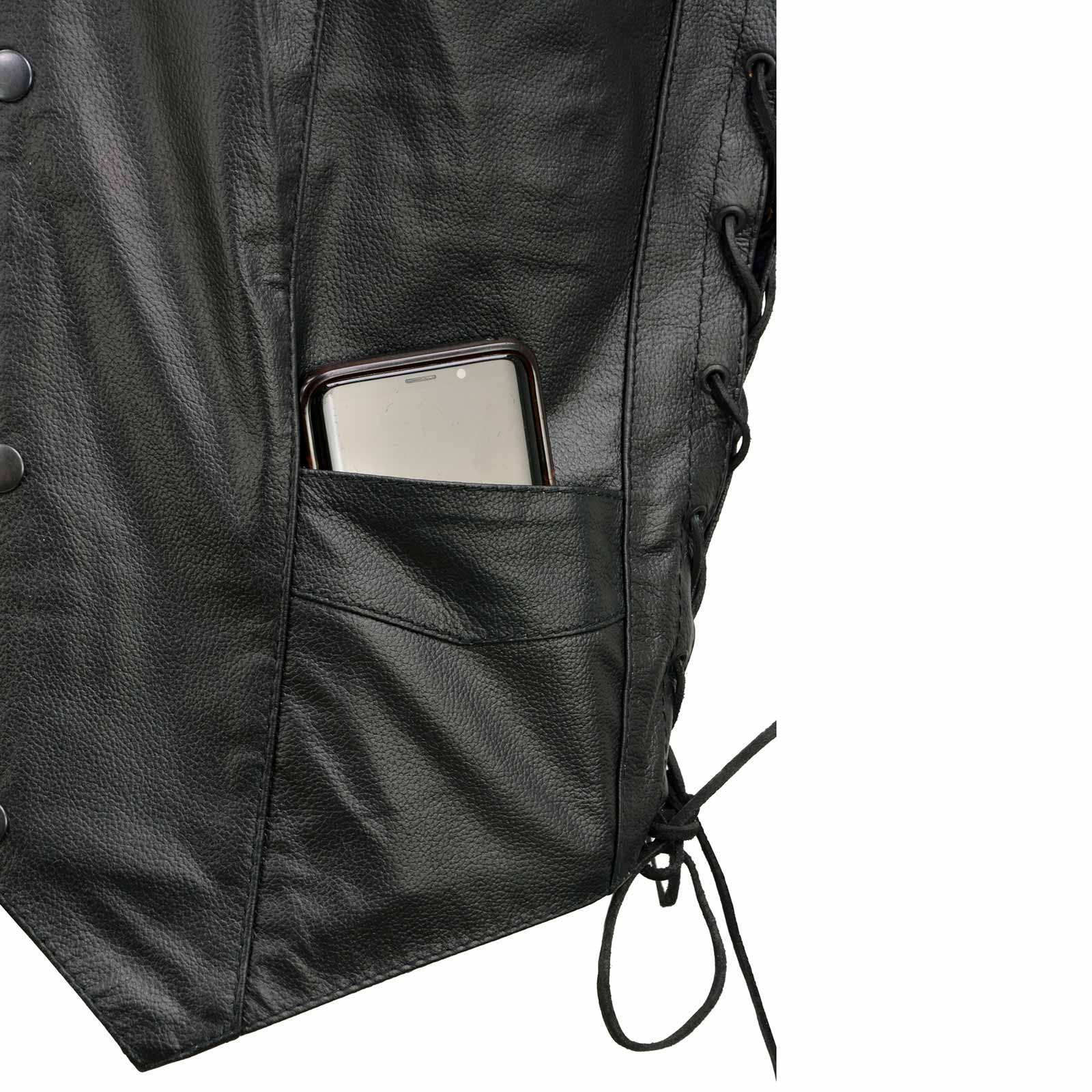 Event Leather EL1315 Men's Club Style Black Leather Motorcycle Riders Vest w/ Side Lace - Riding Club - Image 8