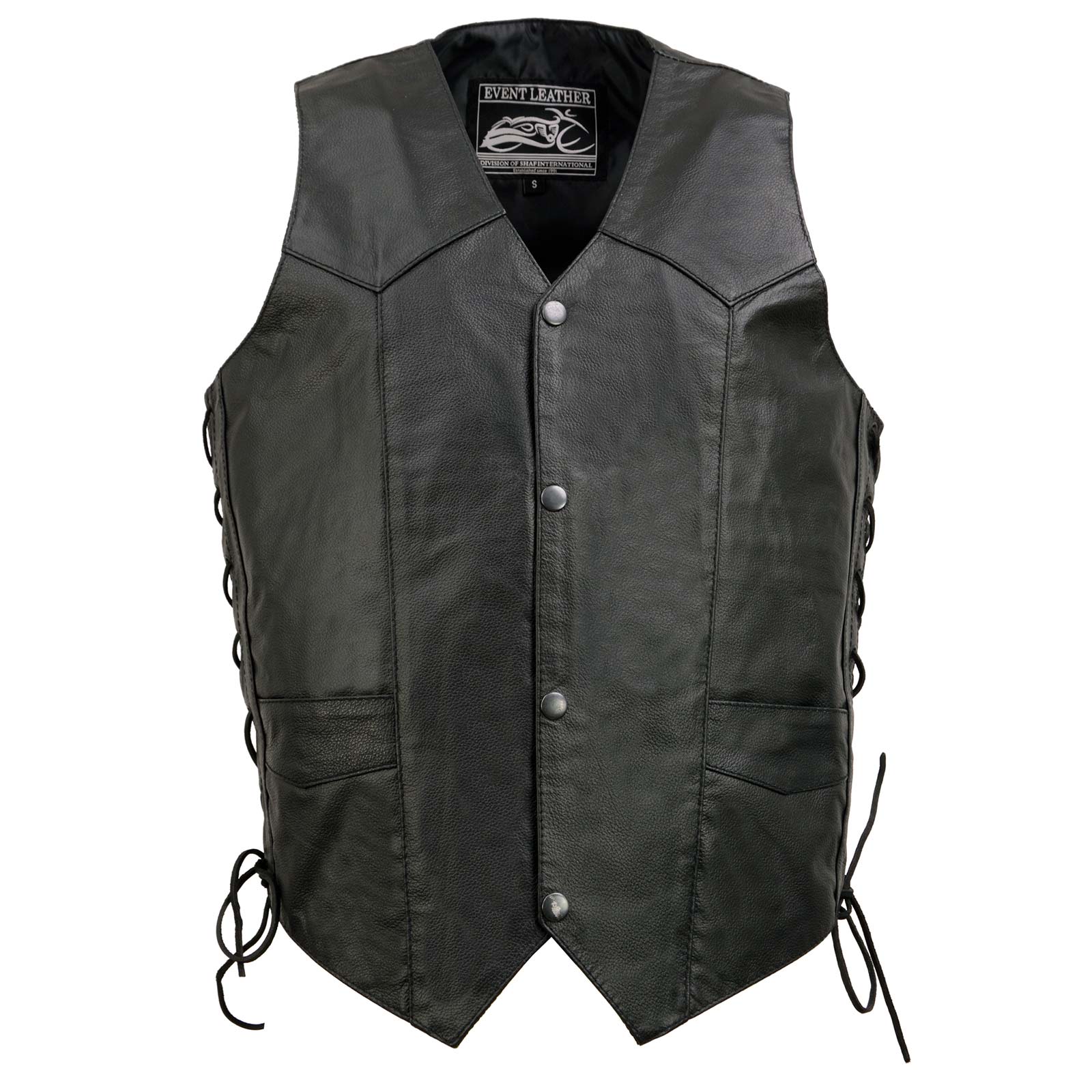 Event Leather EL1315 Men's Club Style Black Leather Motorcycle Riders Vest w/ Side Lace - Riding Club - Image 9