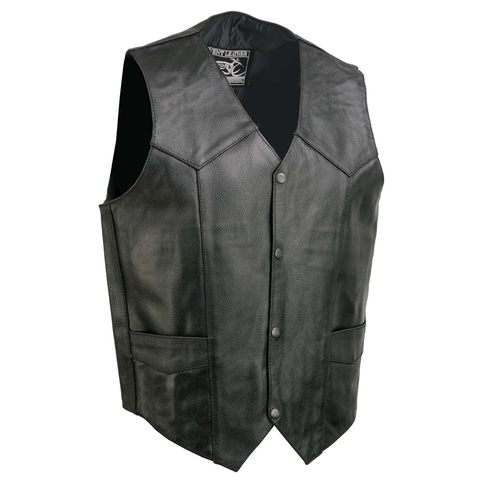 Event Leather EL5310 Men's Classic Black Leather Vest with Snap Button Closure