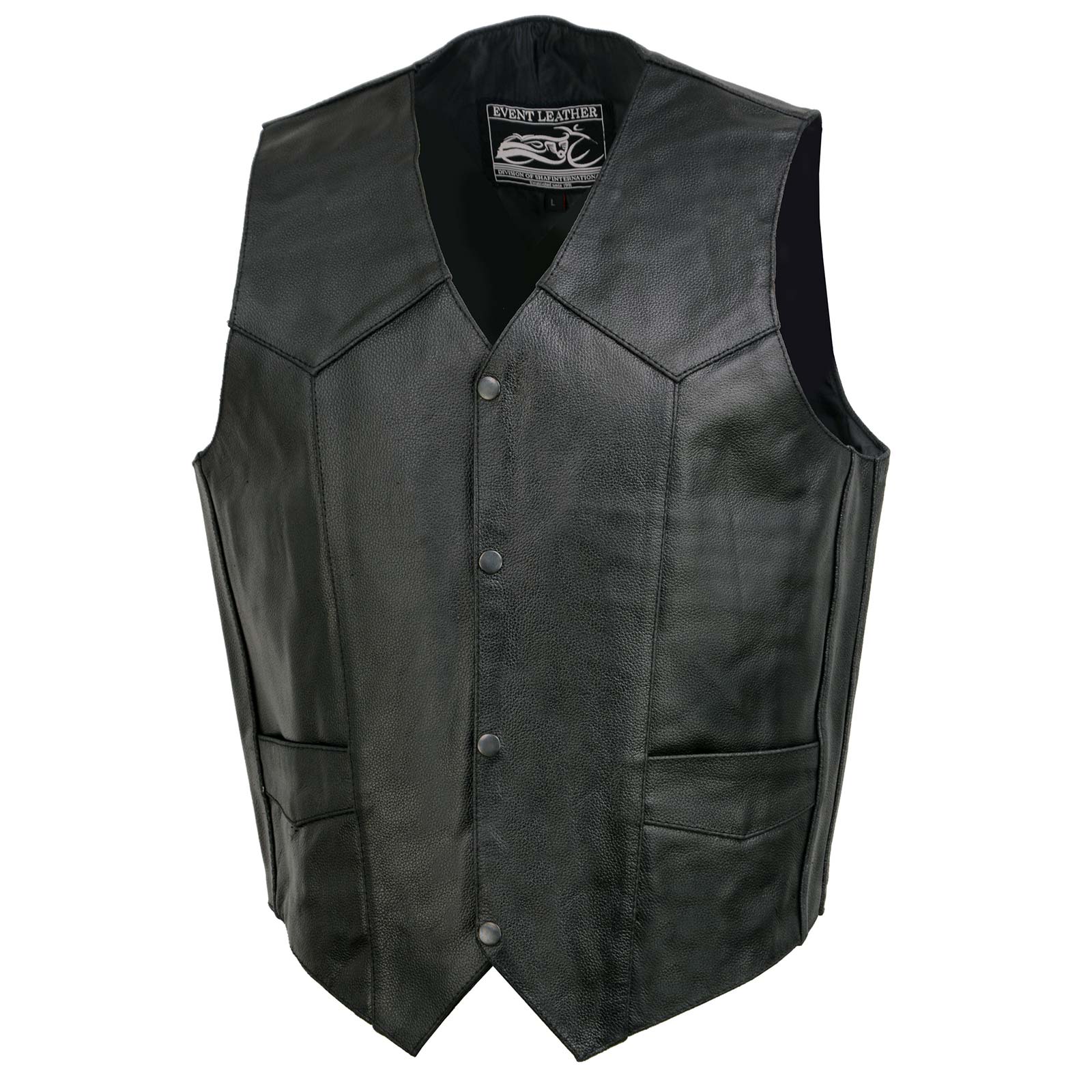 Event Leather EL5310 Men's Classic Black Leather Vest with Snap Button Closure - Image 12