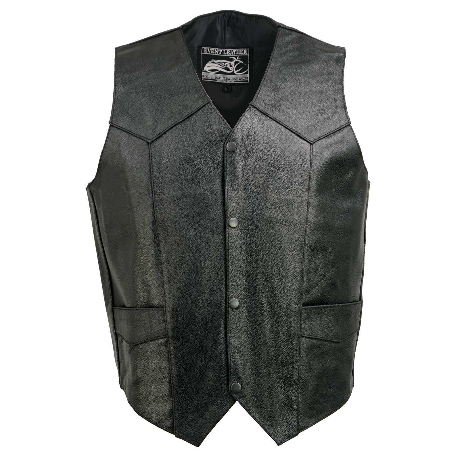 Event Leather EL5310 Men's Classic Black Leather Vest with Snap Button Closure - Image 5