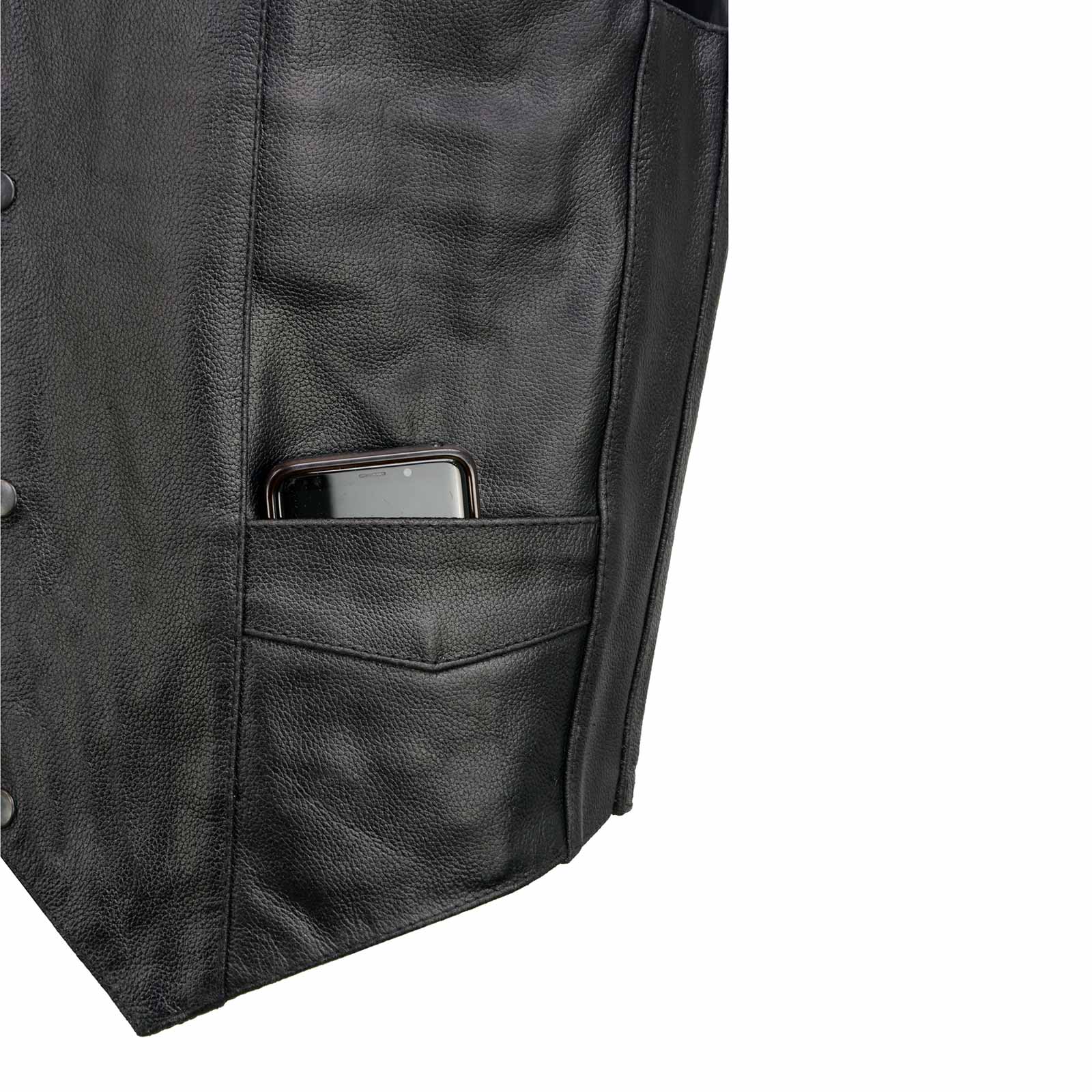 Event Leather EL5310 Men's Classic Black Leather Vest with Snap Button Closure - Image 9