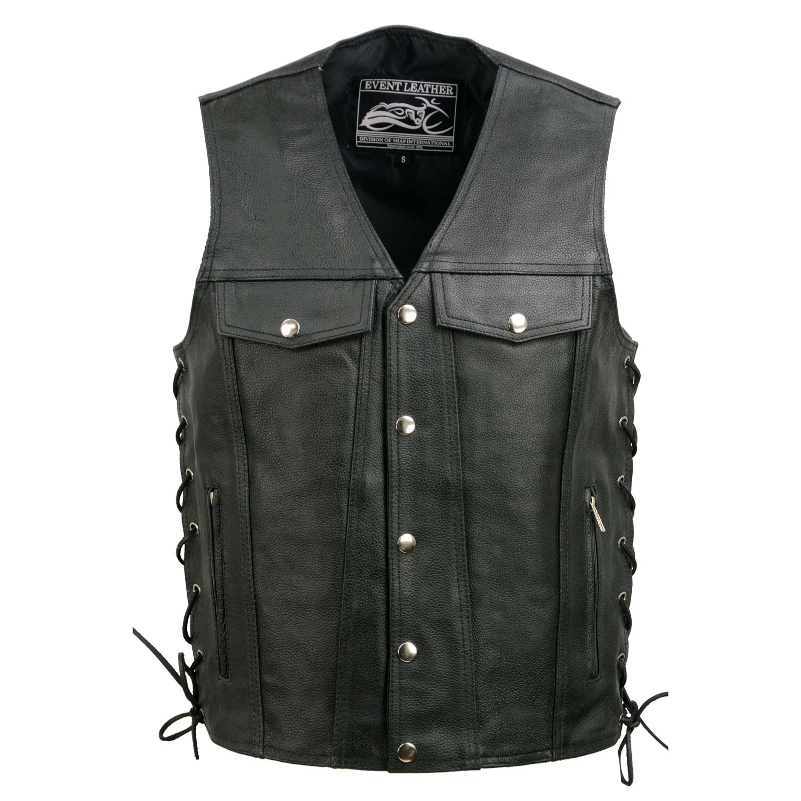Event Leather EL5360 Men's Black Leather Vest with Denim Style Pockets and Side Lace - Image 10