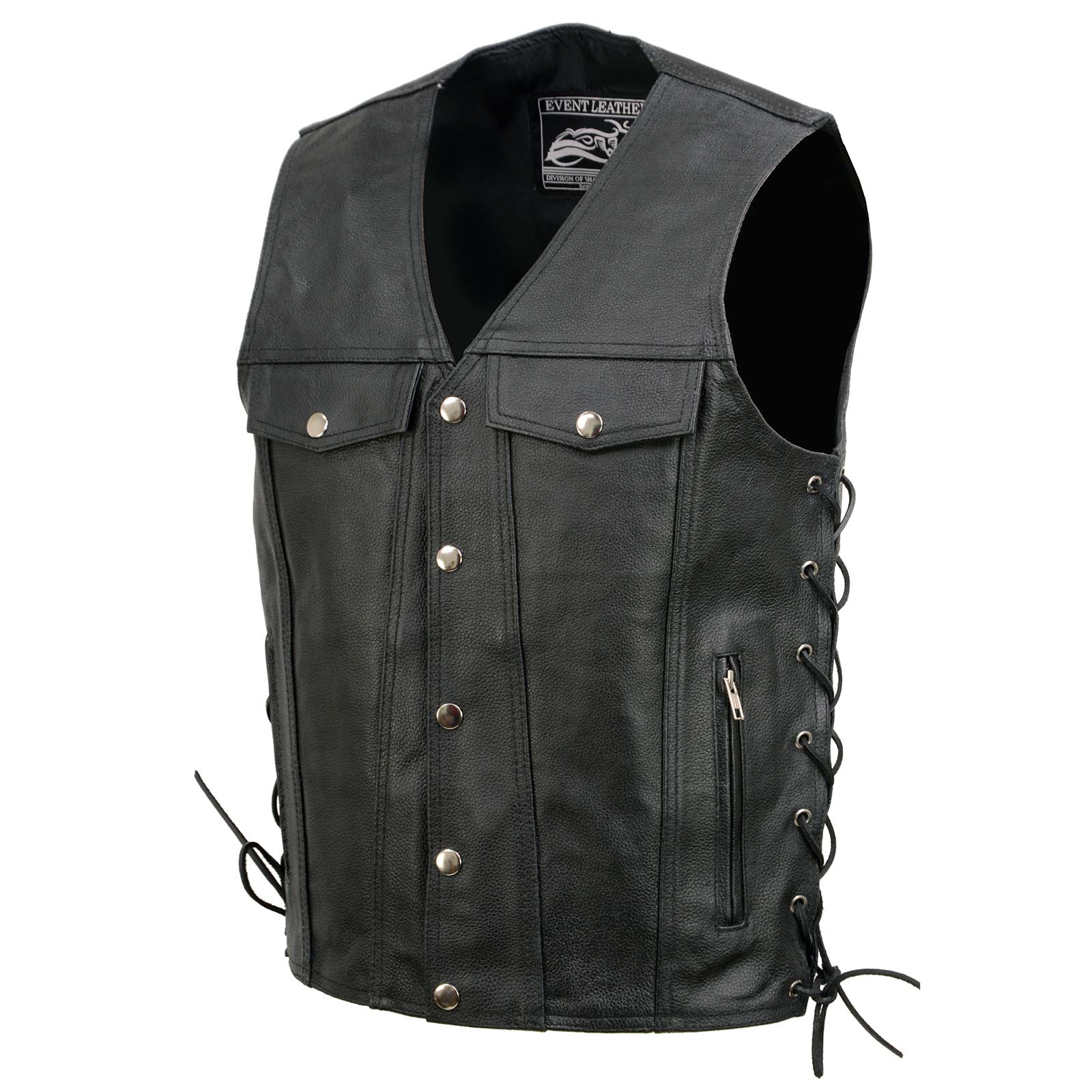 Event Leather EL5360 Men's Black Leather Vest with Denim Style Pockets and Side Lace - Image 14