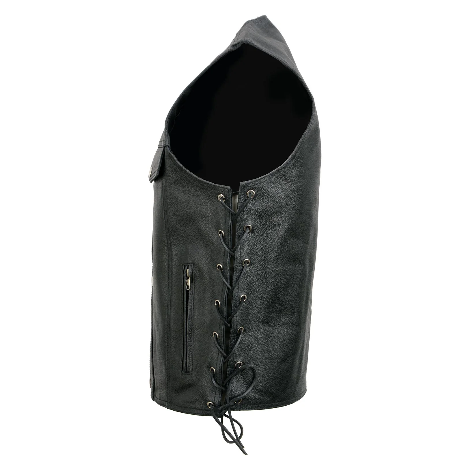 Event Leather EL5360 Men's Black Leather Vest with Denim Style Pockets and Side Lace - Image 7