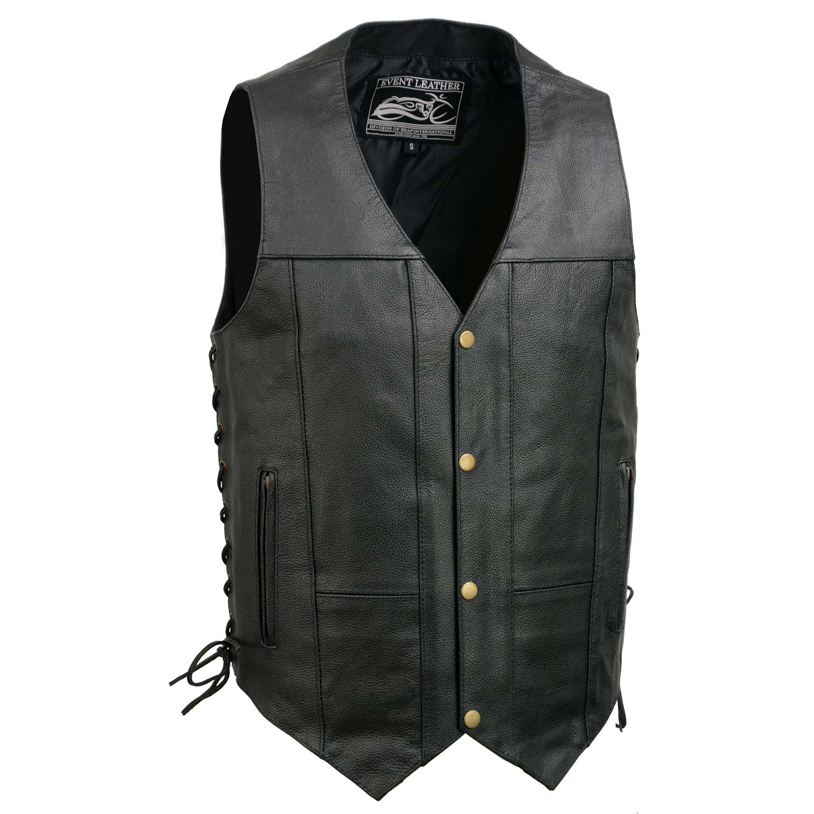 Event Leather EL5391 Men's Black Leather 10 Pocket Side Lace Vest