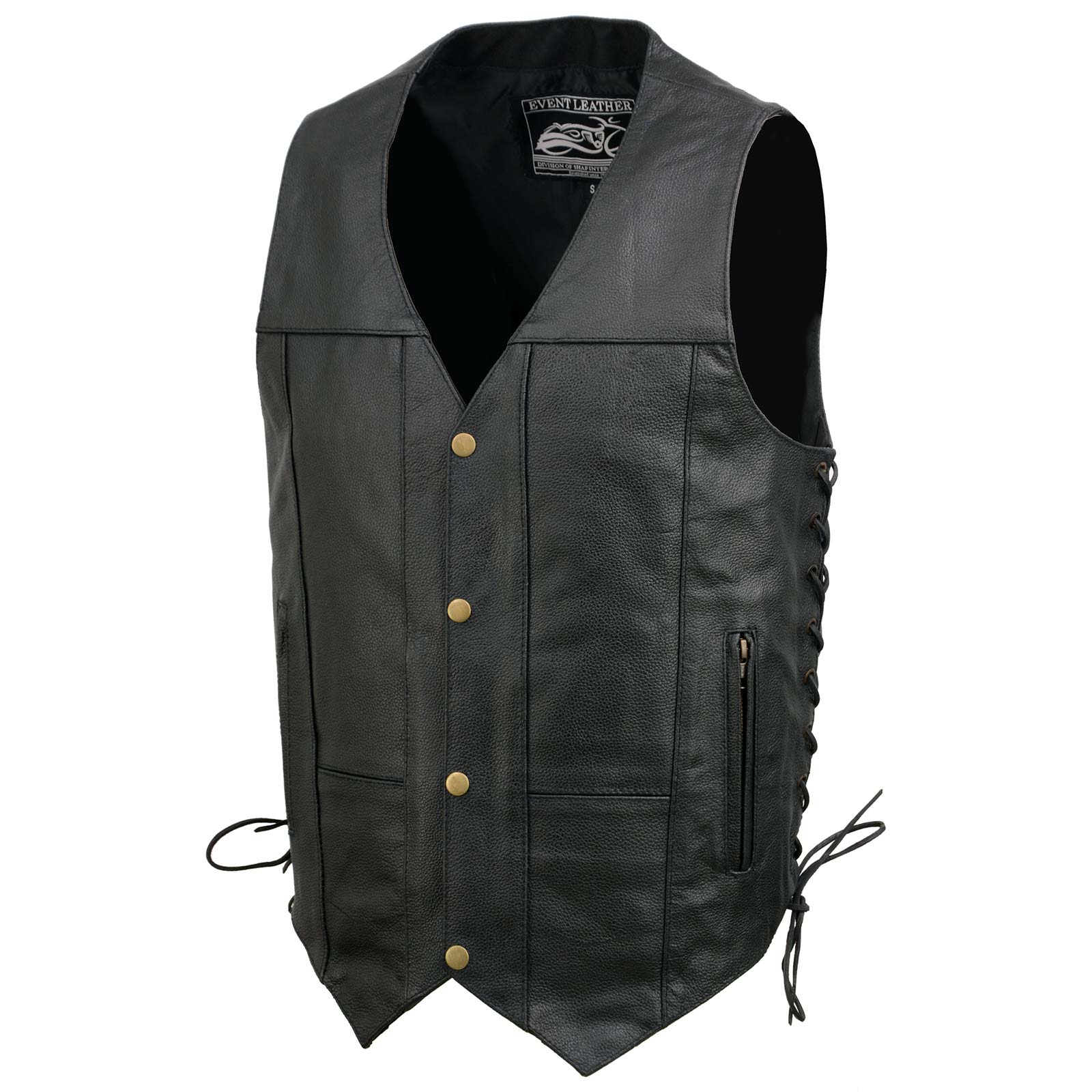 Event Leather EL5391 Men's Black Leather 10 Pocket Side Lace Vest - Image 13