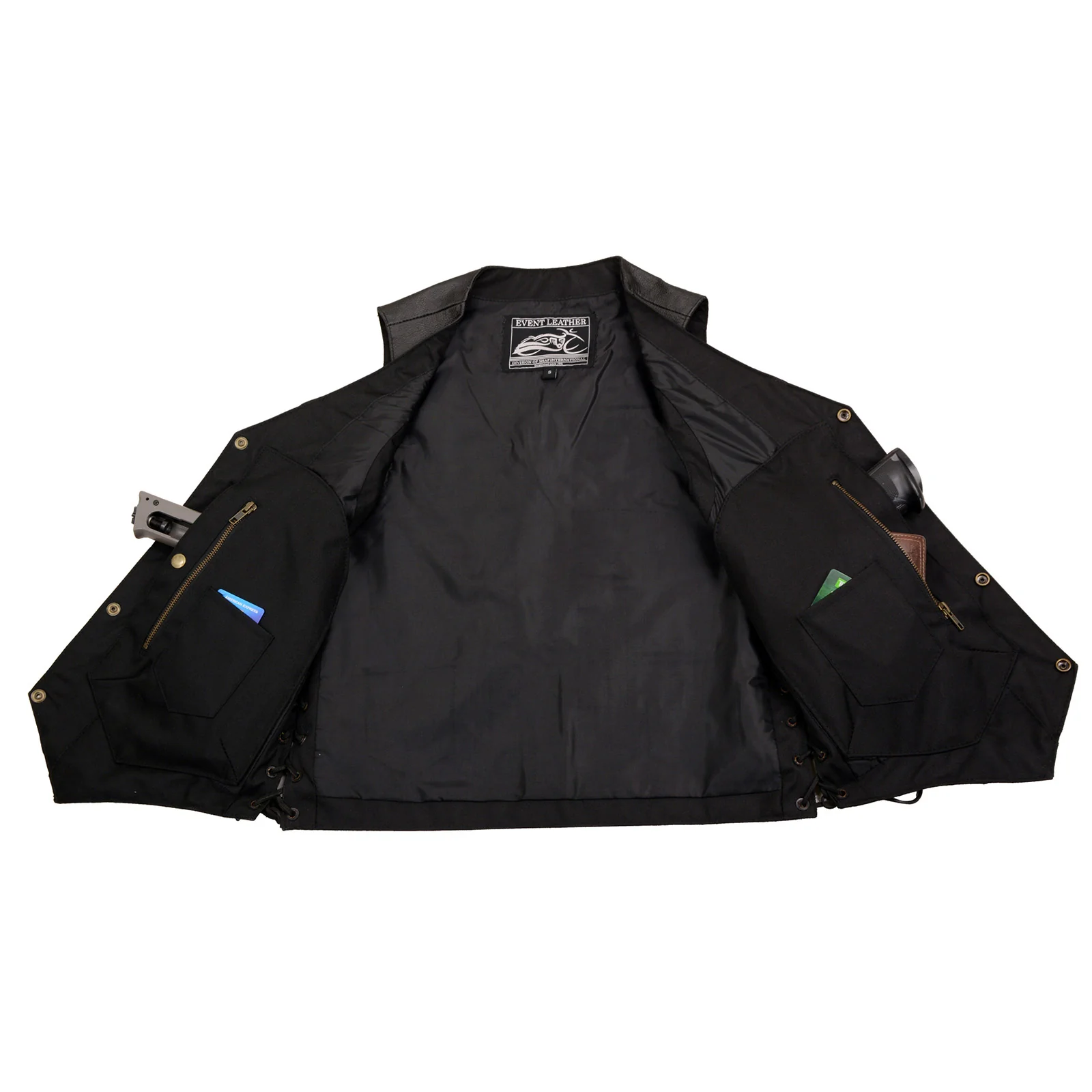Event Leather EL5391 Men's Black Leather 10 Pocket Side Lace Vest - Image 7