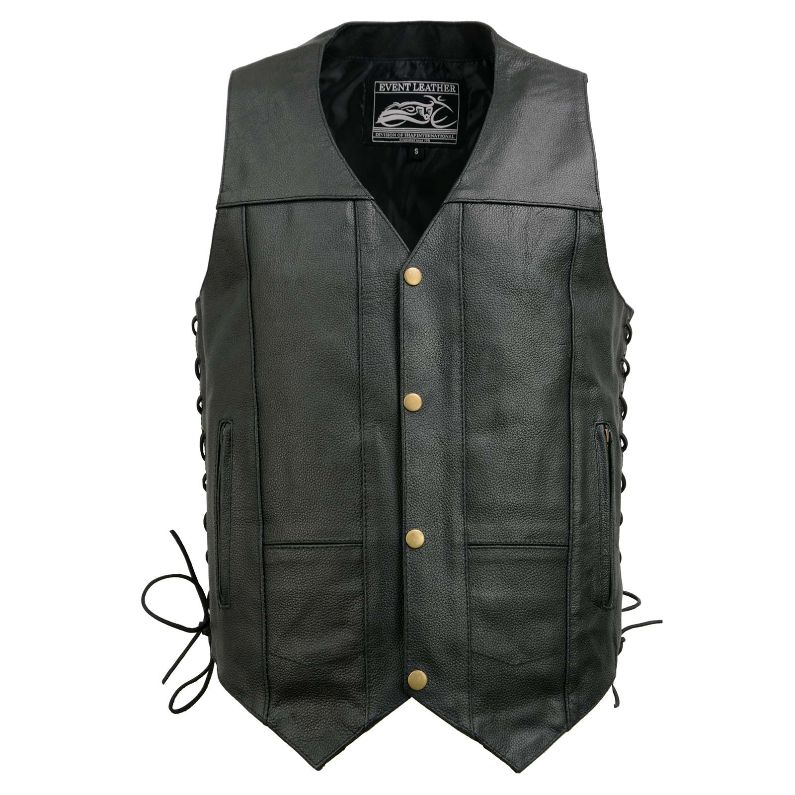 Event Leather EL5391 Men's Black Leather 10 Pocket Side Lace Vest - Image 9