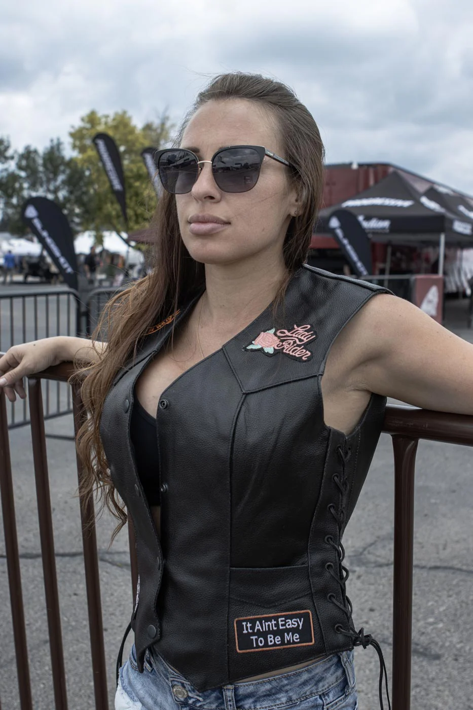 Event Leather ELL4900 Women’s 'Love to Ride' Black Leather Motorcycle Patched Embroidered Vests with Side Laces - Image 5
