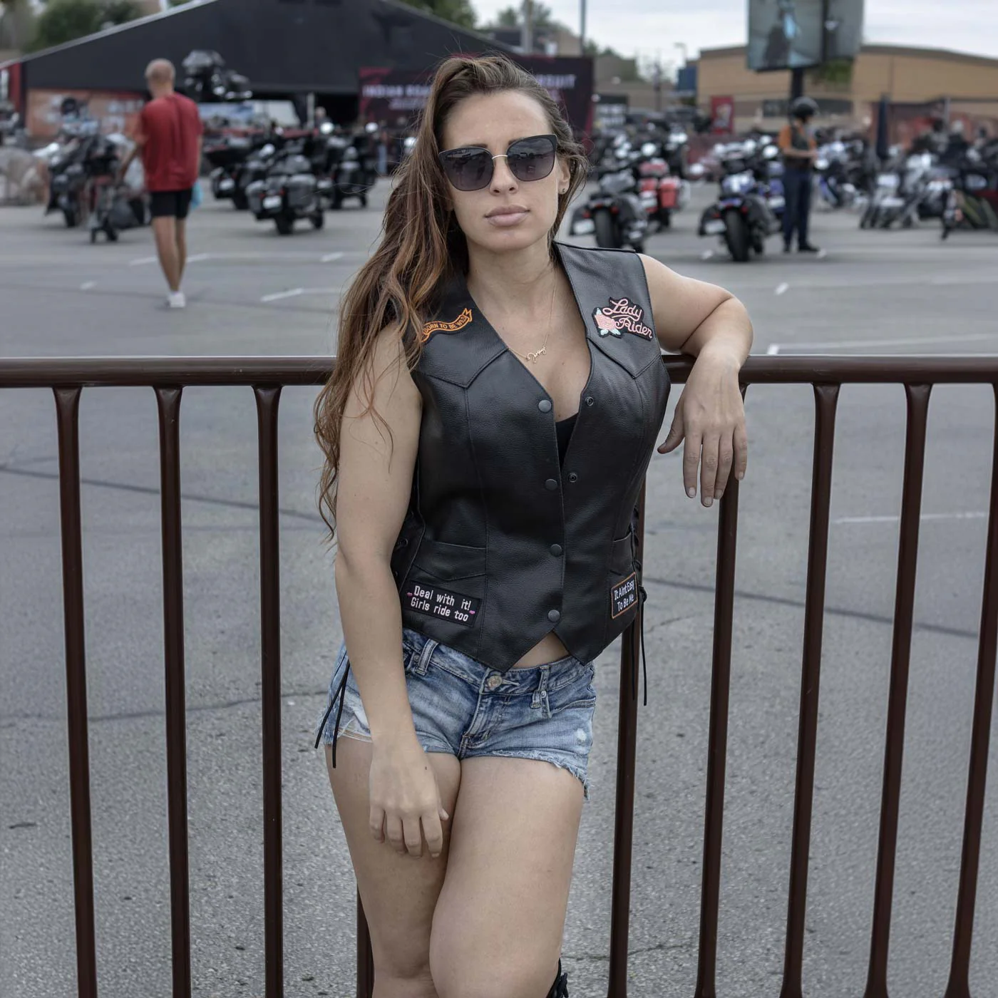 Event Leather ELL4900 Women’s 'Love to Ride' Black Leather Motorcycle Patched Embroidered Vests with Side Laces - Image 6