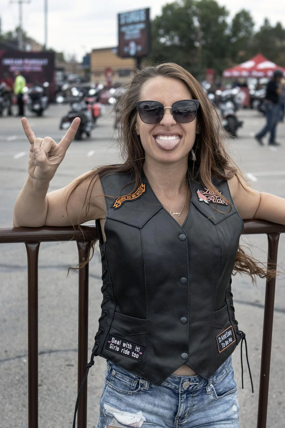 Event Leather ELL4900 Women’s 'Love to Ride' Black Leather Motorcycle Patched Embroidered Vests with Side Laces - Image 8