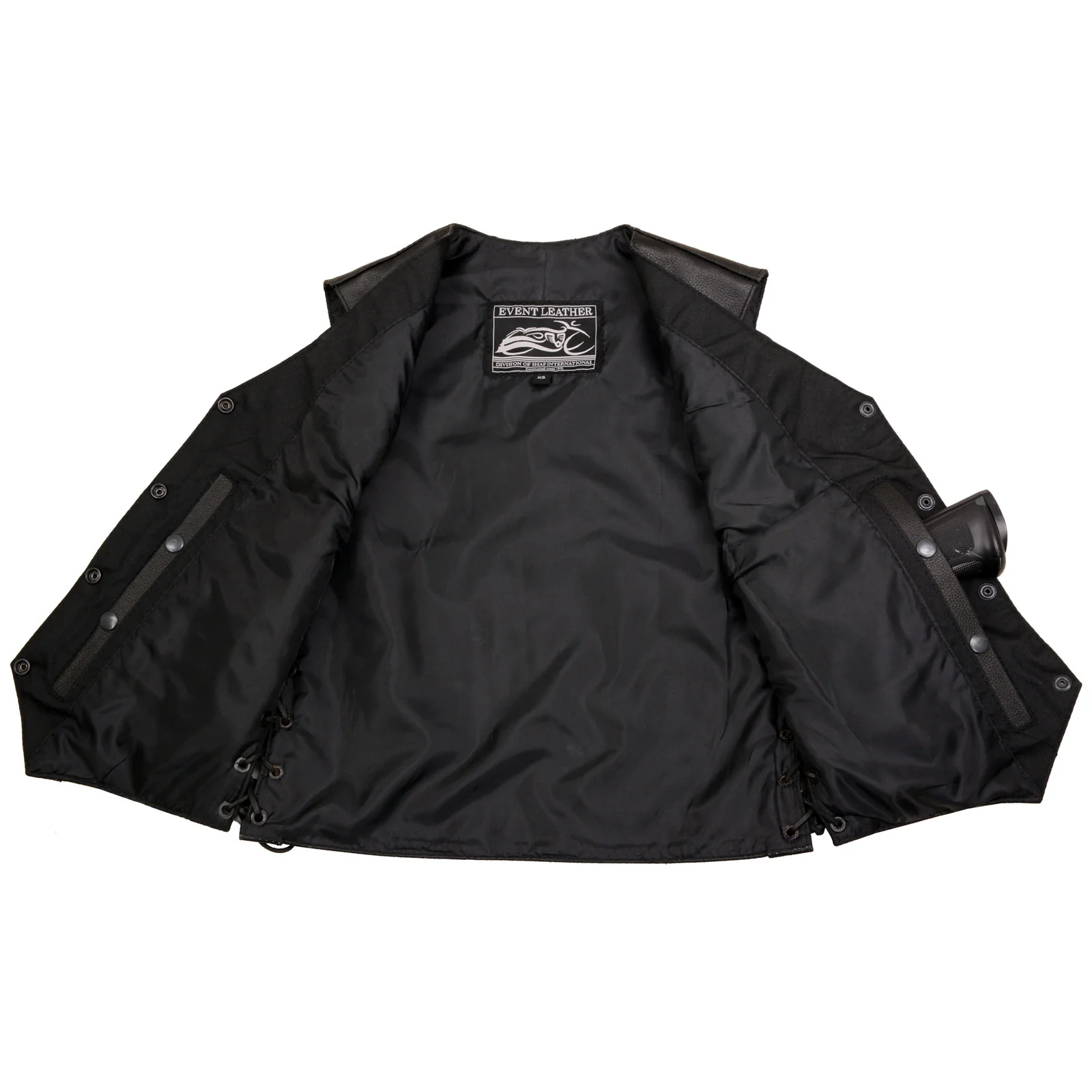 Event Leather ELL4900 Women’s 'Love to Ride' Black Leather Motorcycle Patched Embroidered Vests with Side Laces - Image 9