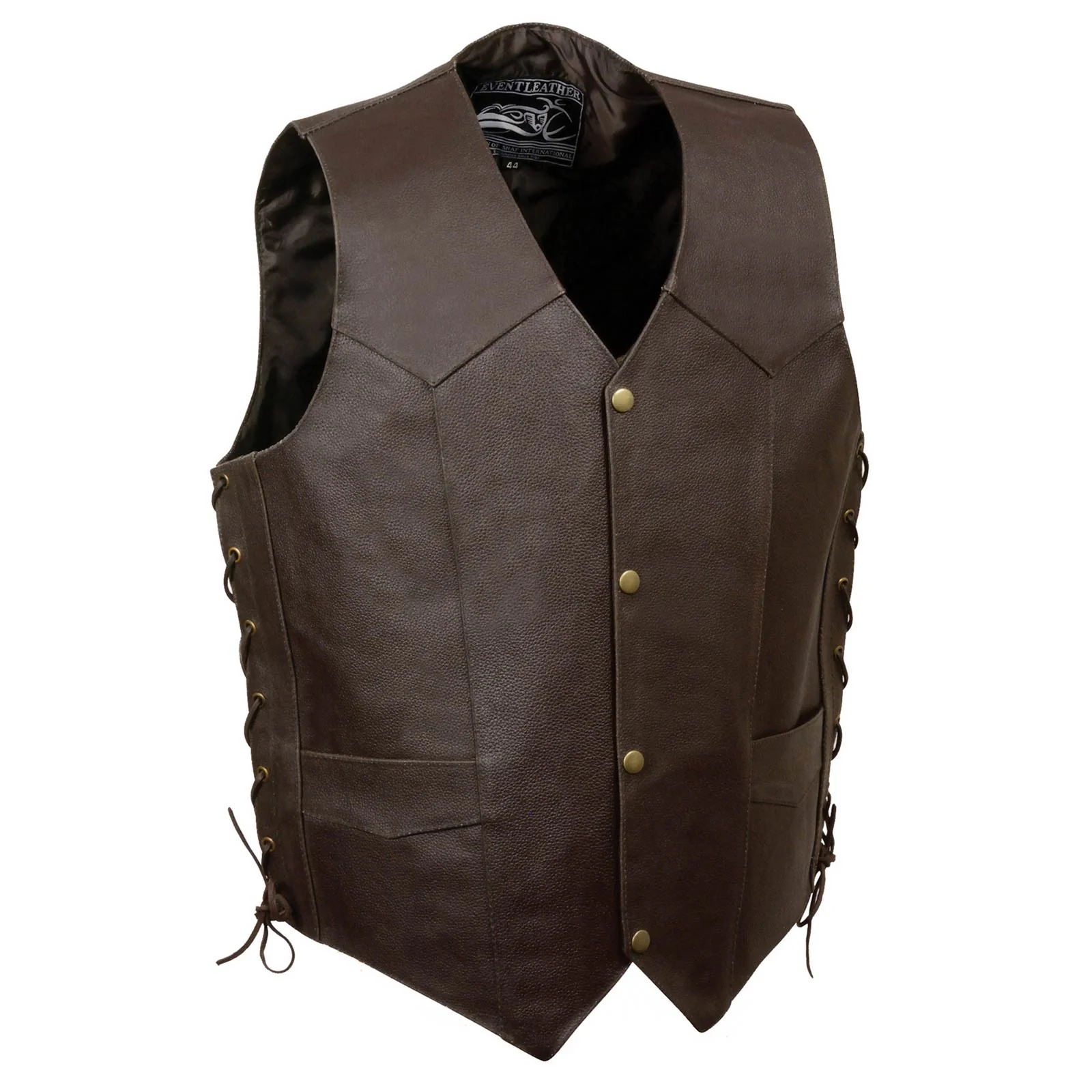 Event Leather ELM3900 Men's 'Live to Ride' Brown Leather Side Lace Vest with Flying Eagle Emboss - Image 2